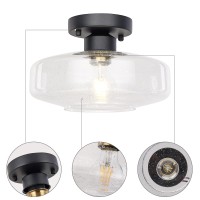 3 Light Ceiling Light Fixture With Clear Glass Shade, Semi Flush Mount Light Fixture With Brushed Nickel Base For Dining Room, Cafe, Bar, Corridor, Hallway, Entryway, Farmhouse