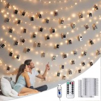 Bryubr Photo Clip String Lights With Remote, 33Ft 100 Led Usb Powered Fairy Lights Picture Clips, 8 Modes With 50 Clear Clips For Dorm, Bedroom, Christmas, Party, Wedding Decor (Warm White)