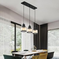 Motini 3-Light Linear Glass Pendant Light For Kitchen Island Hanging Lighting Fixture Chandelier For Dining Room, Black And Amber Glass Shade