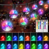 Led Outdoor String Lights, 30Ft Connectable G40 Patio Lights Outdoor Waterproof With 30 Led Bulbs, Rgb Color Changing Cafe Decorative Lights With Remote For Outside Camping Gazebo Party Balcony Decor