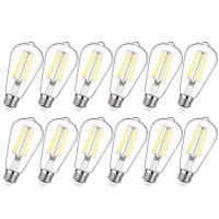 Maxvolador Dimmable Vintage Led Edison Bulb 60W Equivalent, 6W 800Lumens Edison Light Bulbs 5000K Daylight White, St58 Antique Led Filament Bulb Cri 85+, E26 Medium Base, Clear Glass, Pack Of 12