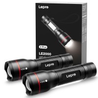 Lepro Led Flashlights Le2000 High Lumen, 5 Lighting Modes, Zoomable, Waterproof, Pocket Size Flashlight For Outdoor, Emergency, Camping Gear, Powered By Aaa Battery, 2 Packs