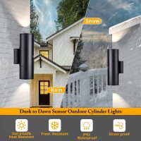 Tipace 2 Pack Dusk To Dawn Modern Outdoor Porch Lights Matte Black Sensor Up And Down Wall Lights Cylinder Patio Light,Exterior Wall Light Fixtures For Courtyard,Entryway,Garage (Bulbs Not Included)