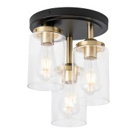 Mayful Semi Flush Mount Ceiling Light 3Light Clear Glass Shade Ceiling Light Fixture Gold Finish Cluster Cylinder Ceiling Lig