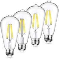 Shine Hai Vintage Led Edison Light Bulbs, Dimmable Daylight White 5000K St64 Led Filament Light Bulbs, 10W, Equivalent 100W, 1100 Lumens High Brightness Led Antique Bulb, Cri 90+, E26 Base, Pack Of 4