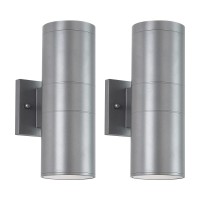 Mirrea Modern Outdoor Porch Light Patio Light In 2 Lights With Aluminum Cylinder And Tempered Glass Cover Waterproof Wall Sconce 2 Pack (Metallic Gray)