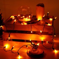 Joliyoou Orange Halloween String Lights 50 Led Battery Operated 16 Ft Christmas Mini String Lights With 8 Lighting Modes Indoo