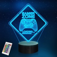 Gamer Zone Night Light,Gamepad Gamepad Graphic Video Games Gamer Gift Funny 3D Illusion Lamp 16 Colors Changing Touch & Remote Control For Men Teenagers And Kids