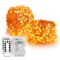 Homemory 2 Pack 33Ft 100 Led Halloween Fairy String Lights, Battery Operated Fall Lights With Remote Waterproof 8 Modes Firefly Twinkle String Lights For Party Thanksgiving Decorations, Orange