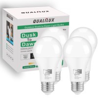 Qualilux Dusk To Dawn Light Bulbs Outdoor 850 Lumen, 60W Equivalent, Daylight Deluxe 6000K, Led 9.5W, A19, E26 Base, 4-Pack, Hq-H010