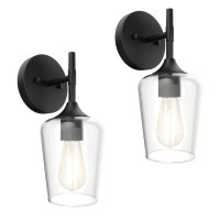 Ralbay Black Wall Sconces Set Of 2 Matte Black Bathroom Lights Clear Glass Shade Black Sconces Indoor Wall Lighting For Home Decor Bathroom Kitchen Living Room Hallway