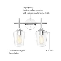 Ralbay Chrome Bathroom Light Fixtures 2-Lights With Clear Glass Modern Wall Mount Lighting Industrial Farmhouse Bathroom Vanity Lights Wall Sconce Chrome