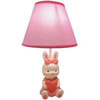 Herbestbay Kids Table Lamp, Pink White Bunny Design Bedside Table Lamp, 13Inch Tall Desk Lamp With Bell-Shaped Lampshade For Girls Bedroom D?Or, Including An Led Bulb For Kids Bedside Lamp