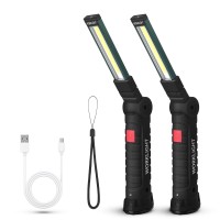 Suranew Led Worklight Flashlight, Cob Rechargeable Work Lights With Magnetic Base 360 Degree Rotate And 5 Modes Portable Flood Light Inspection Construction Light For Car Repair (Black Green, 2 Pack)