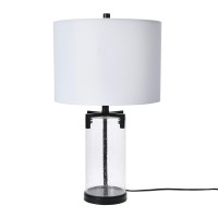 Creative Co-Op Contemporary Coastal Living Room Glass & Black Bedside Accent White Linen Shade Table Lamp