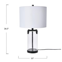 Creative Co-Op Contemporary Coastal Living Room Glass & Black Bedside Accent White Linen Shade Table Lamp