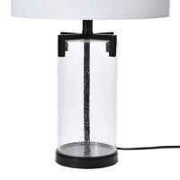 Creative Co-Op Contemporary Coastal Living Room Glass & Black Bedside Accent White Linen Shade Table Lamp