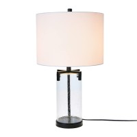 Creative Co-Op Contemporary Coastal Living Room Glass & Black Bedside Accent White Linen Shade Table Lamp