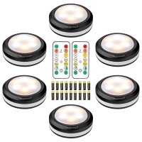 Holkpoilot Battery-Operated Night Lights Puck Lights With Control,Under Cabinet Lighting,Under Counter Light Battery Operated, Closet Light, Battery Led Lights(6Pack With 18Batteries)