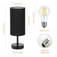 Yarra-Decor Bedside Lamp With Usb Port - Touch Control Table Lamp For Bedroom 3 Way Dimmable Nightstand Lamp With Round Black Fabric Shade For Living Room, Dorm, Home Office (Led Bulb Included)