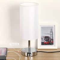 Yarra-Decor Bedside Lamp With Usb Port - Touch Control Table Lamp For Bedroom 3 Way Dimmable Nightstand Lamp With Round White Fabric Shade For Living Room, Dorm, Home Office (Led Bulb Included)