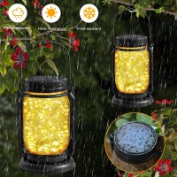 4 Pack Hanging Solar Lantern Lights Vintage Glass Mason Jar Solar Fairy Lights Outdoor Decorative Waterproof Table Lamp With Sta