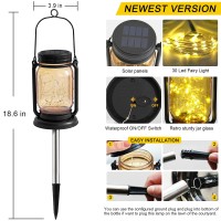 4 Pack Hanging Solar Lantern Lights Vintage Glass Mason Jar Solar Fairy Lights Outdoor Decorative Waterproof Table Lamp With Sta