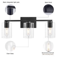 Drnanlit Black Bathroom Vanity Light Fixtures,3-Light Industrial Wall Sconce With Clear Glass Shade, Modern Wall Lamp For Bedroom Living Room Hallway Kitchen (3-Light, Black)