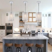 Mini Crystal Pendant Lighting 1 Light Modern Hanging Light Fixtures Small Cylinder Chrome Chandelier For Kitchen Island Dining R