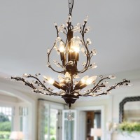 Cvkash 8-Light Vintage Crystal Branch Chandeliers Black Flush Moun Pendant Lighting Fixtures Ceiling Light For Dining Room Living Room Bedroom Restaurant Porch Foyer