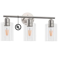 Espird Bathroom Vanity Light Fixtures Brushed Nickel, 3 Light Bathroom Light Fixture Over Mirror, Ul Certification Bathroom Light Fixture, Modern Wall Lighting Fixtures With Glass Shade, E26 Socket