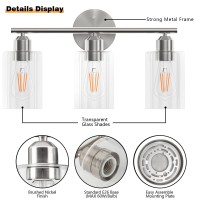 Espird Bathroom Vanity Light Fixtures Brushed Nickel, 3 Light Bathroom Light Fixture Over Mirror, Ul Certification Bathroom Light Fixture, Modern Wall Lighting Fixtures With Glass Shade, E26 Socket