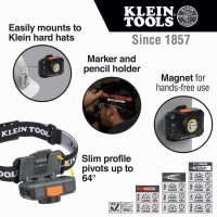 Klein Tools 56414 Rechargeable 2-Color Led Headlamp, Fabric Strap, Spotlight, Floodlight, Red Led, 800 Lumens, Usb Cable, Camping, Running