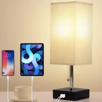 Soilsiu Bedside Table Lamp Bedroom Lamp With 2 Usb Ports Solid Wood Nightstand Lamps With Pull Chain Ambient Light For Living Room, Kids Room, Dorm, Office (Led Bulb Included, Grey)