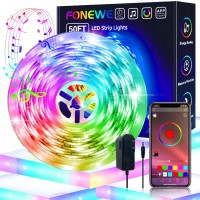 Fonewe Led Lights For Bedroom 50Ft Music Sync Led Light Strips Color Changing Led Strip Lights With App Control