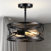 Karjearl Farmhouse Semi Flush Mount Ceiling Light, D11.8 Inches Black Industrial Sloped Ceiling Light Fixtures Vintage Metal Cage Ceiling Lamp For Kitchen Hallway Entryway Laundry Room Bedroom