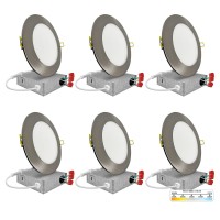 Nuwatt 6 Pack, 4 Inch Ultra-Thin Recessed Led Lights Brushed Nickel, 5Cct 2700K/3000K/3500K/4000K/5000K Selectable, 630Lm, 9W, Ic Rated, Dimmable, Canless Downlight With Junction Box, Energy Star, Etl