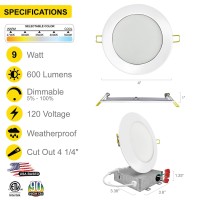 Nuwatt 6 Pack 4 Inch Ultrathin Led Recessed Lighting 5Cct 2700K3000K3500K4000K5000K Selectable 630Lm 9W Ic Rated Dimm