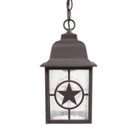 Coramdeo Country Star Outdoor Farmhouse Pendant Light For Patios, Porches, And More, E26 Standard Socket, Suitable For Damp Location, Rust Finished Cast Aluminum With Seedy Glass