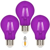 3 Pack A19 Filament Led Purple Light Bulbs - E26 Base 8W 75 Watt Equivalent Vintage Led Purple Bulb Led Decorative Lighting Purple Led Bulb For Party Decoration, Porch, Home, Halloween Light Bulbs