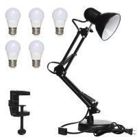 Gupuzm Led Desk Lamp With Clamp - Swing Arm Desk Lamp With 5 Led Cold Light Bulbs 6500K - Folding Table Lamp,Used For Office, Work, Study, Dormitory Reading And Eye Protection Desk Lamp (Black)