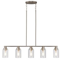 Kpiok Kitchen Island Pendant Lighting, 5-Light Farmhouse Dining Room Light Fixture Over Table, Brushed Nickel Finish With Clear Glass Shade, Rustic Industrial Linear Chandelier For Kitchen Island