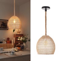 Arturesthome Natural Rattan Pendant Light For Kitchen Island, Woven Lamp Shade Chandelier, Handmade Hanging Ceiling Light Lampshade, Rope Lamp (25Cmx27Cm)