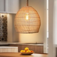 Arturesthome Natural Rattan Pendant Light For Kitchen Island, Woven Lamp Shade Chandelier, Handmade Hanging Ceiling Light Lampshade, Rope Lamp (25Cmx27Cm)