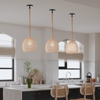 Arturesthome Natural Rattan Pendant Light For Kitchen Island, Woven Lamp Shade Chandelier, Handmade Hanging Ceiling Light Lampshade, Rope Lamp (25Cmx27Cm)