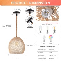 Arturesthome Natural Rattan Pendant Light For Kitchen Island, Woven Lamp Shade Chandelier, Handmade Hanging Ceiling Light Lampshade, Rope Lamp (25Cmx27Cm)