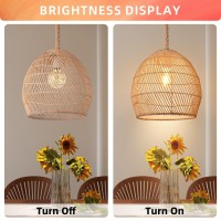 Arturesthome Natural Rattan Pendant Light For Kitchen Island, Woven Lamp Shade Chandelier, Handmade Hanging Ceiling Light Lampshade, Rope Lamp (25Cmx27Cm)