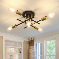 Uofus 5 Light Semi Flush Mount Ceiling Light Fixture Matte With E26 Base Modern Black And Gold Chandelier Ceiling Lamp For Farmhouse Hallway Kitchen Dining Room Bedroom Study Living Room Bathroom