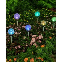 Hywgdlt 6 Pack Solar Outdoor Lights Garden, 7 Color Changing Solar Landscape Lights, Waterproof Cracked Glass Ball Led Solar Pathway Lights For Patio Garden Pathway Walkway Decoration