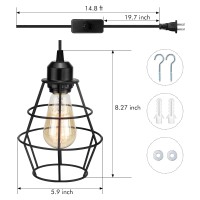 Industrial Plug In Pendant Light, Black Farmhouse Cage Pendant Light Fixture With On/Off Switch, Vintage Hanging Lights With Plug In Cord, E26 Pendant Lighting For Kitchen Living Room Dining Room